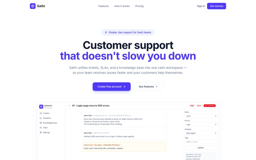 Sathi support platform landing page